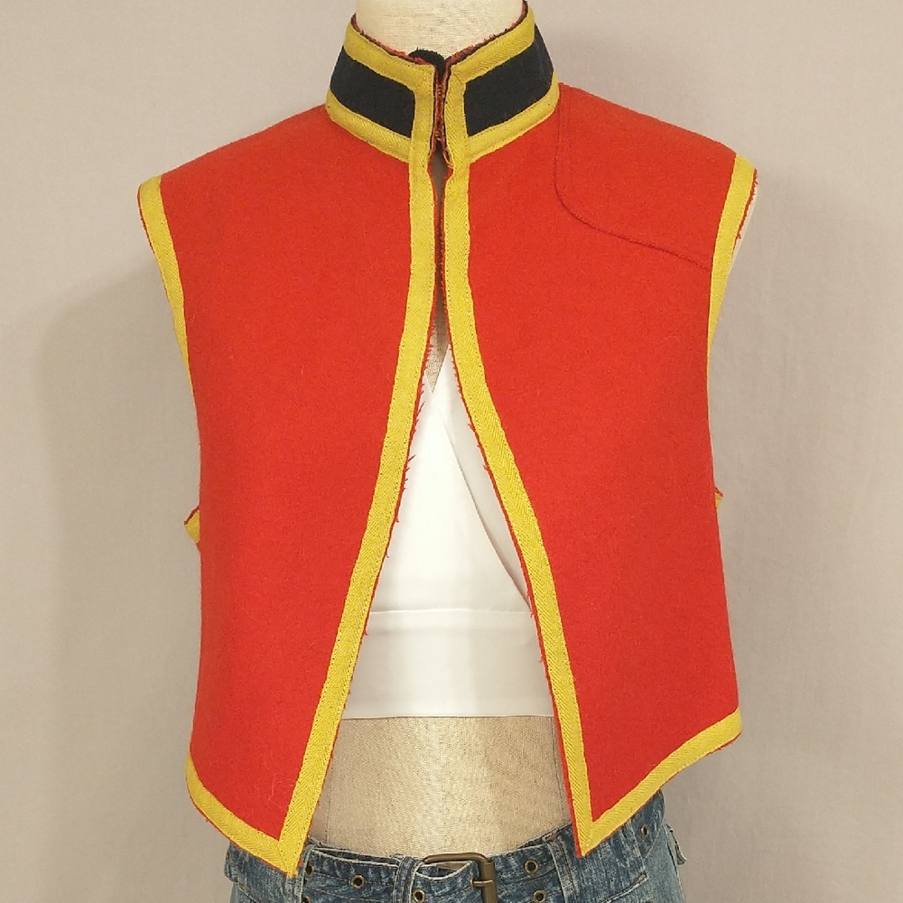 Vintage Wool Vest Nigeria Zouave Jacket Red With High Navy Collar Yellow Trim